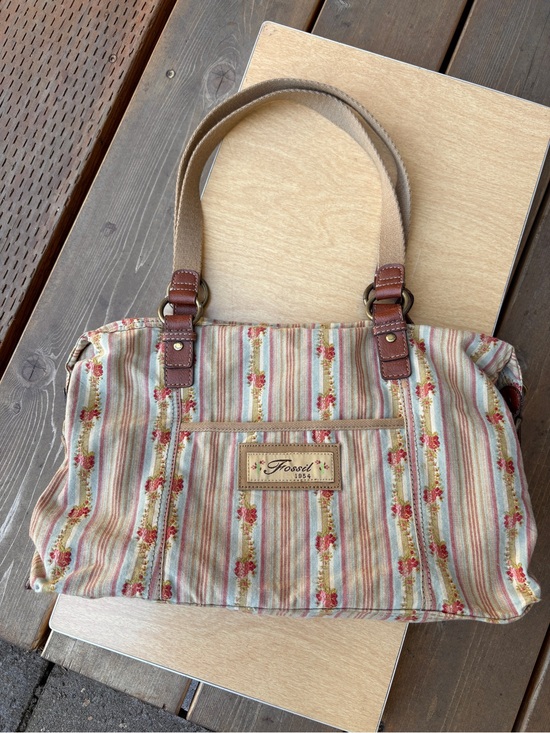 Fossil Vintage Striped Floral Embroidry Shoulder Bag